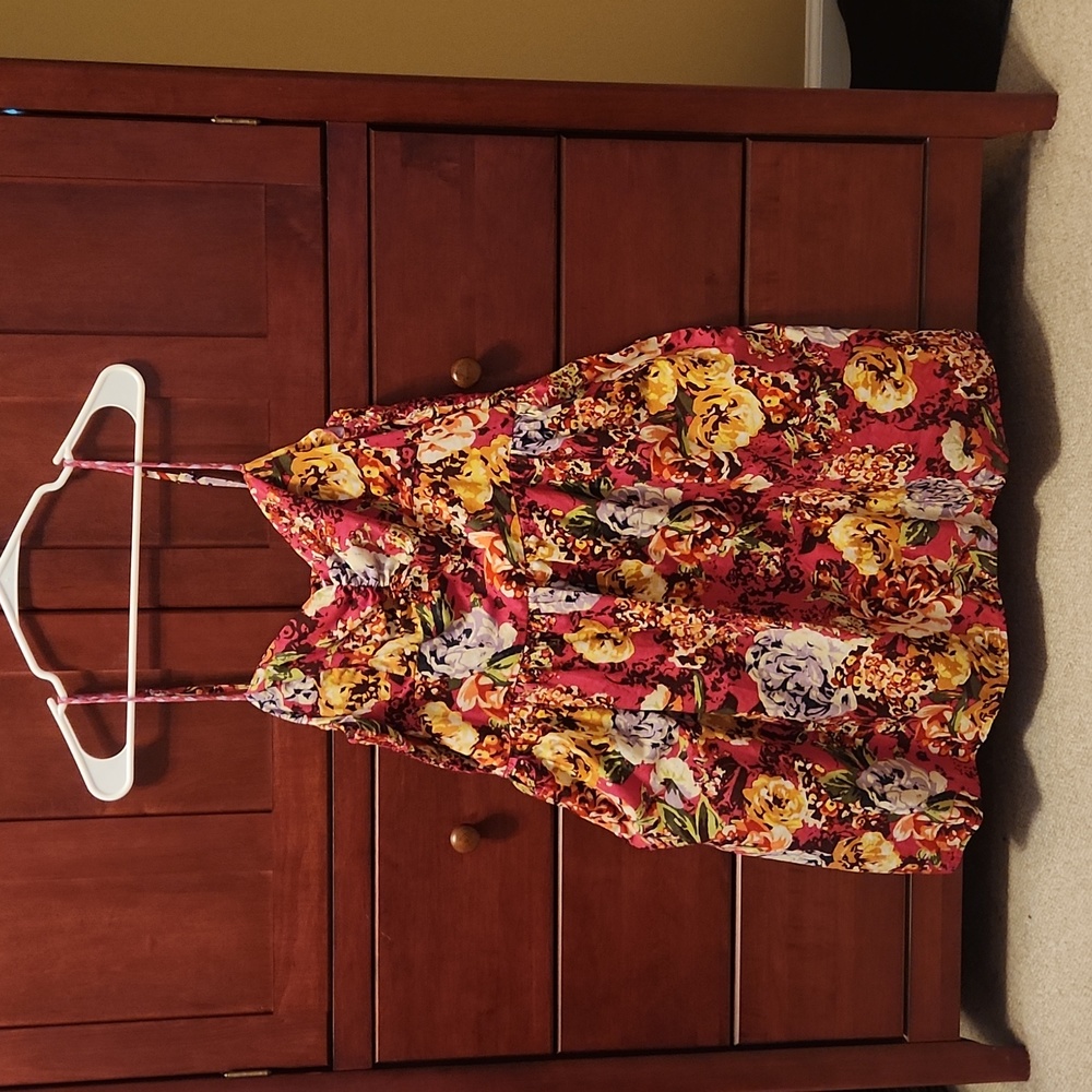 Spaghetti strap sun dress. XXL. Hot pink floral.